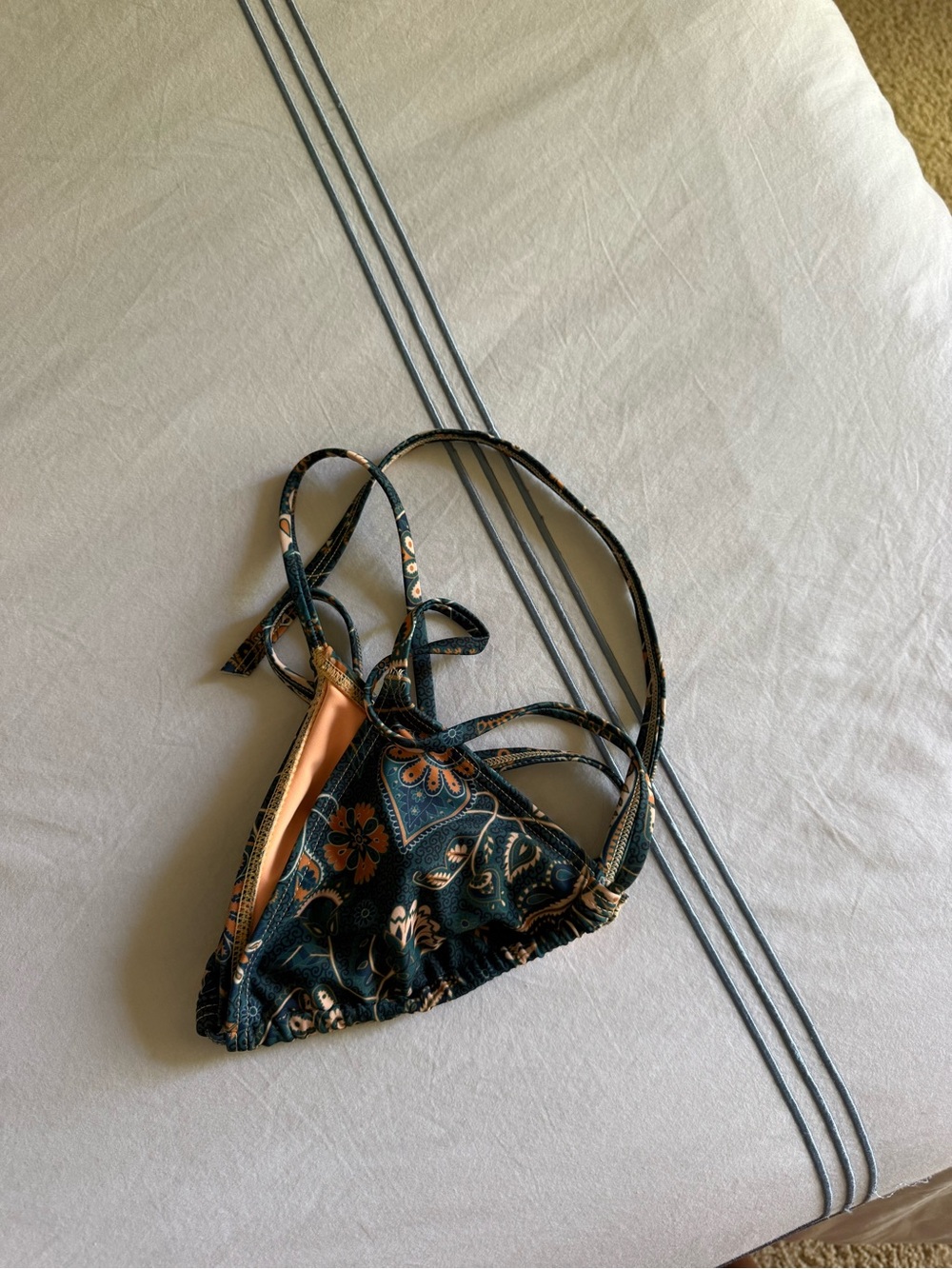 Women's Floral Paisley Triangle Bikini Top - Teal & Peach Kulani kinis